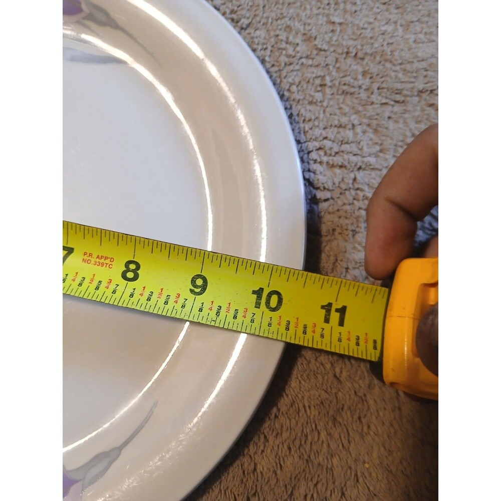 China Pearl Stoneware Iris Dinner Plates Purple and Pink Iris Set of 4 - Picture 2 of 5